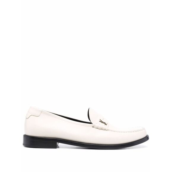White Leather Logo Loafers for Men by Saint Laurent - Picture 1 of 4